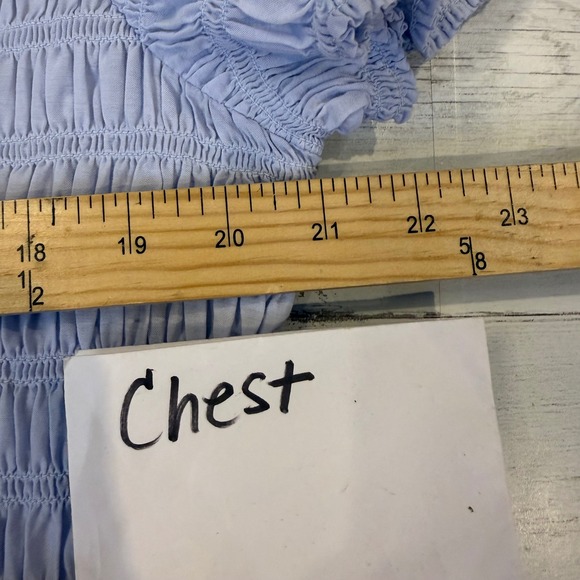 J.Crew Blue Smocked Button Top Coastal Preppy Cottage Spring medium quiet luxury - Picture 4 of 11